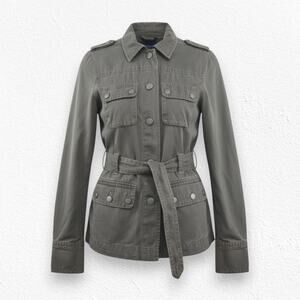 J. Crew Olive Green Utility Jacket Silk Blend Belted Military Style Size Small